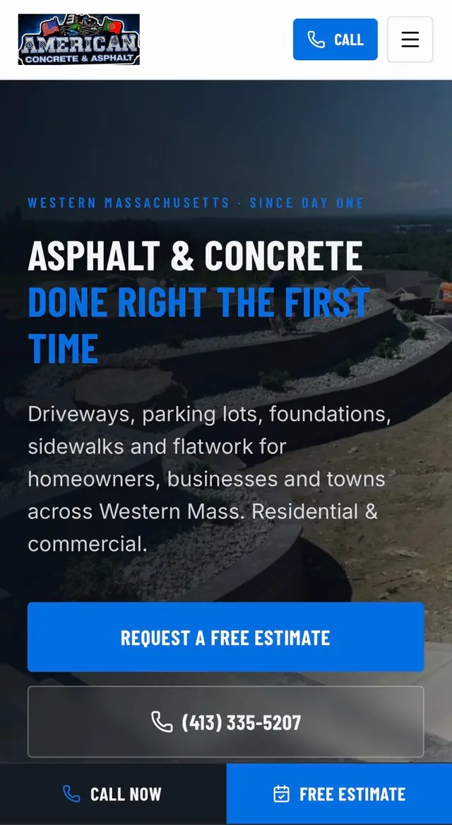 American Concrete & Asphalt concept website design — Concrete & Paving homepage preview