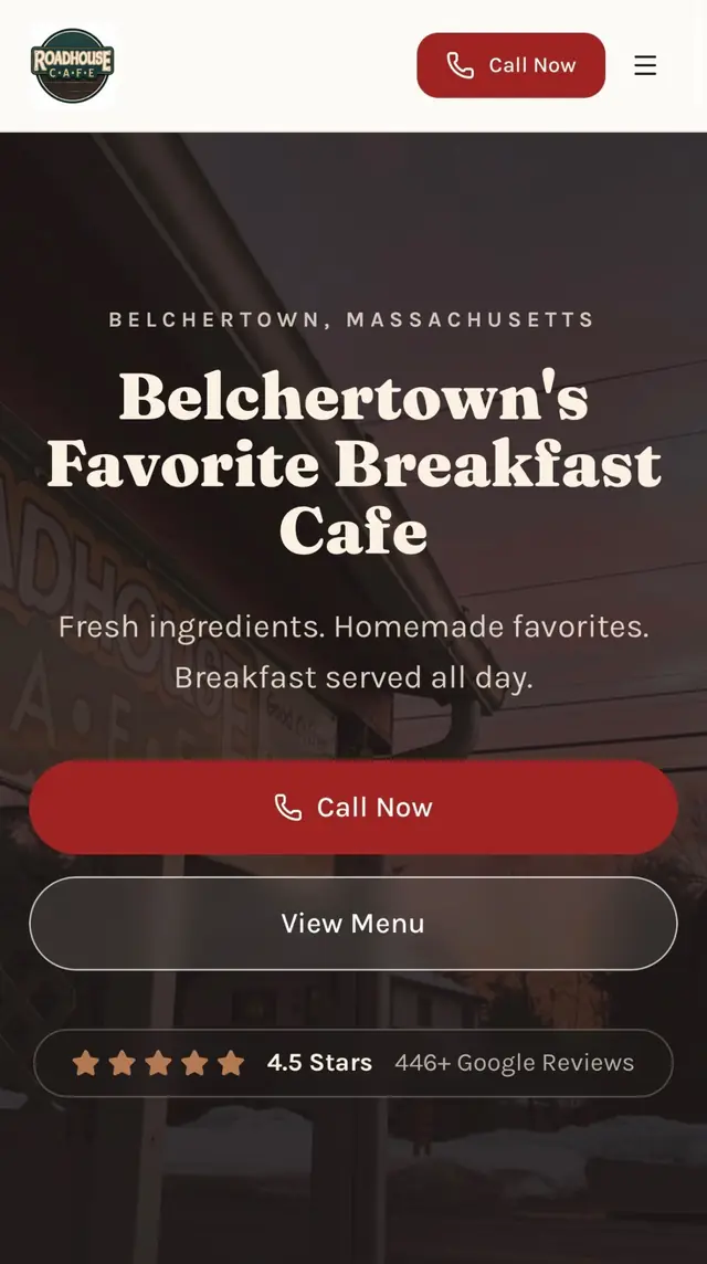 Roadhouse Cafe concept website design — Restaurant & Cafe homepage preview